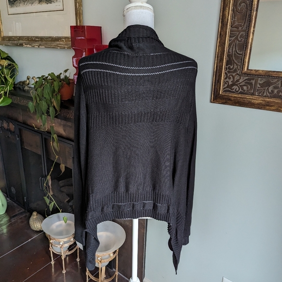Anthropologie Women's Small Black Open Front Open Knit Detail Cardigan 150 - Picture 4 of 10